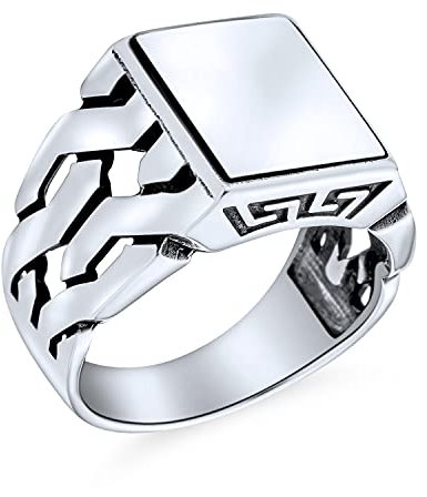 Herren Personalisiert Anpassbare Kubanische Kandare Kette Initiale Monogramm Flachen Rechteck Siegelring Für Männer .925 Sterling Silber Handgefertigt In Der Türkei