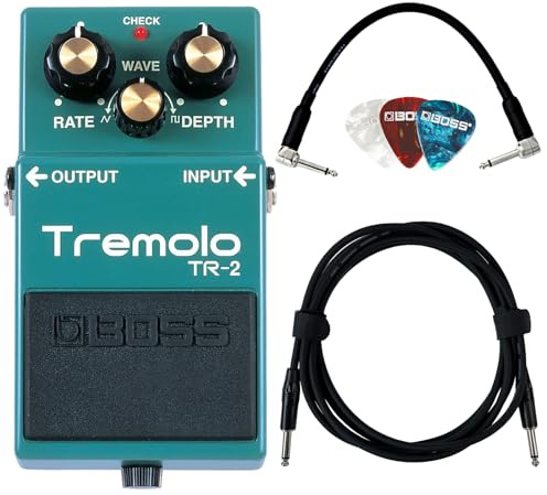 Boss TR-2 Tremolo Bundle with Gearlux Instrument Cable, Patch Cable, and Picks