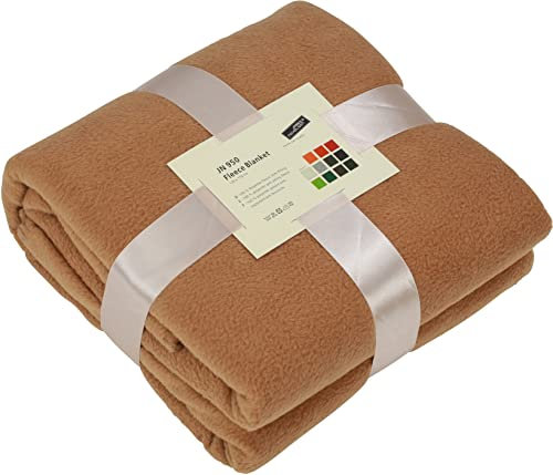 Schnoschi hellbraune Fleece Kuscheldecke mit Namen Bestickt 170 x 130 cm Sofadecke Fleecedecke warme Decke