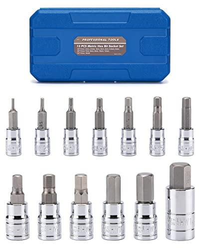 Mayouko 13PCS Metric Hex Bit Socket Set, CR-V Allen Bit Socket Kit, S2 Steel, 2mm - 14mm, 1/4, 3/8 & 1/2 Drive, H2-H14