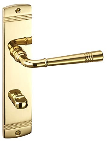 1 Set Türdrücker FREJA Messing poliert Bad (WC) Türdrücker auf Langschild Badezimmer-Garnitur mit Befestigungsmaterial von Sotech