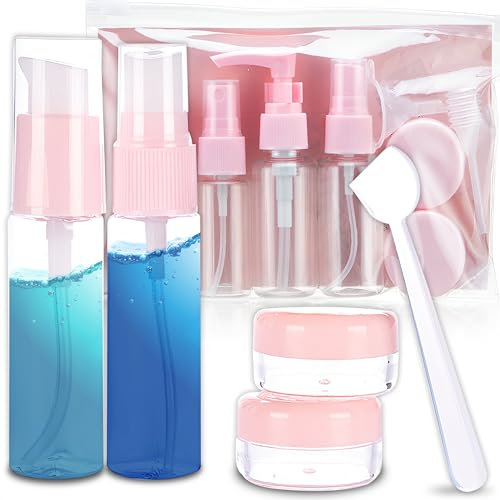 Retoo Reiseflasche Set, Reiseset Kosmetik Leer, Flugreise Zubehör für Handgepäck, Plastikflaschen zum Befüllen für Flüssigkeiten zugelassen, Flugzeug Reise, Leere Sprüh/Pumpflaschen mit Deckel