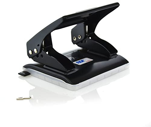 Taladro de Mesa/Oficina- Perforadora Metálica con 2 Agujeros, Gran Resistencia y Capacidad, Perfora hasta 20 Hojas, Guía de Corte, Reverso con Depósito y Tapa - by SDI por Office Box (Negro)