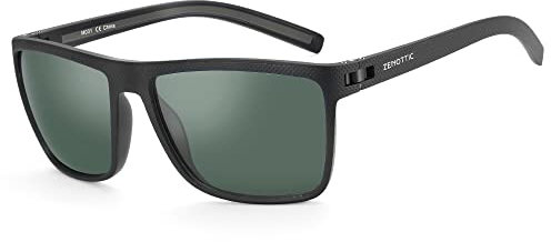 ZENOTTIC Gafas de sol polarizadas hombres luz TR90 marco UV400 protección cuadrado gafas de sol, C05 Marco negro/lente verde, L