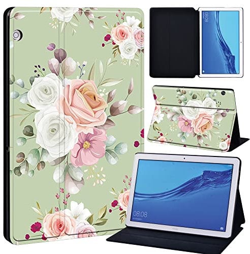 FINDING CASE For Huawei MediaPad T5 10 10.1 Inch Tablet - Printed PU Flip Leather Smart Lightweight Shell Stand Cover Case for MediaPad T5 10 10.1 (flower023)
