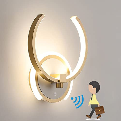 LED Wandleuchte mit Bewegungsmelder Moderne Wandlampe Innen Warmweiß Flurlampe 8W Acryl Wandbeleuchtung Sensorleuchte für Balkon Hotel Treppe Gang Garage Deckenleuchte mit Bewegungssensor