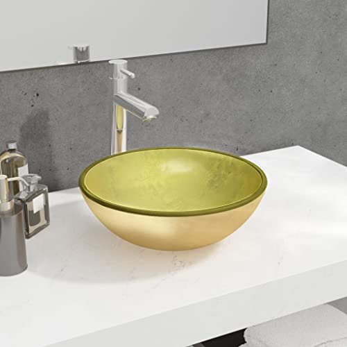WIFESE Lavandino in Vetro Temperato 35x12 cm Oro Lavabo Bagno Lavandino Del Bagno In Vetro Lavello Da Appoggio In Vetro Lavabo In Vetro Lavabo Da Appoggio Arredo Bagno Lavandino Bagno