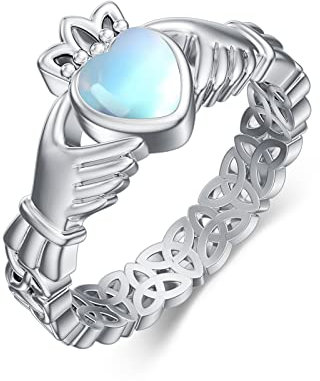 VONALA Keltische Knoten Claddagh Ringe für Frauen, 925 Sterling Silber Mondstein Irische Claddagh Ringe Keltischer Schmuck Geschenke für Frauen/Mädchen (8)