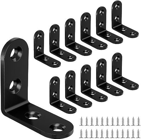 Yeepeo 12 Stück Winkelverbinder 40 × 40mm, Schwarz Edelstahl Winkel Metallwinkel 90 Grad L Form Möbelwinkel Edelstahlwinkel Winkel Klein Mit 48 Schraube für Holz Möbel Tabelle Stuhl