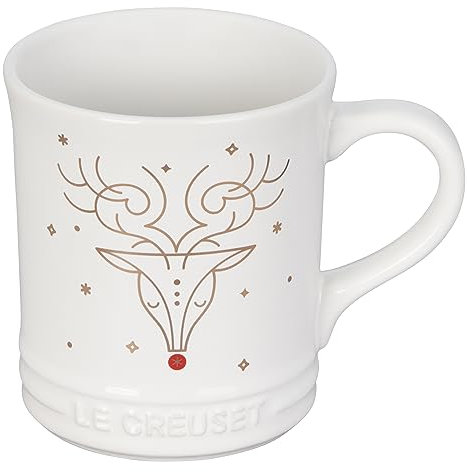 Le Creuset Noël Collection Stoneware Mug with Gold Applique, 14 oz., Reindeer Face