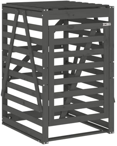 vidaXL Abri pour Poubelle sur roulettes, Hangar pour Poubelle avec Porte, Cache-poubelles avec Couvercle Jardin Extérieur, Gris Bois Massif de Pin