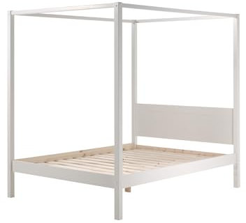 möbelando Himmelbett >Pino< in Kiefer massiv weiß lackiert - 208x191x148 (BxHxT)