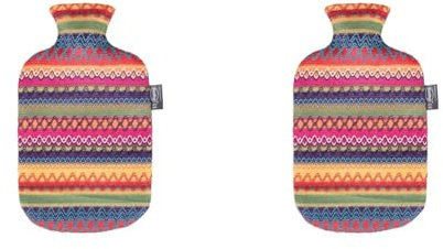 Fashy 6757 25 2007 Wärmflasche mit Bezug im Peru - Design 2.0 L, braun - rosa (Packung mit 2)