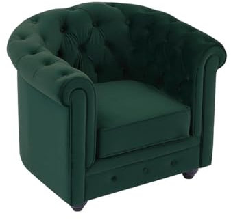 Vente-unique - Fauteuil en Velours Vert Chesterfield