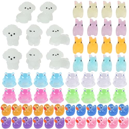 LALASTYLE 64pcs Luminous Resin Animal, Tiny Toy Resin Frogs, Dogs, Rabbit, Duck, Miniature Resin Frogs Glow in the Dark, Mini Landscape for Garden Dollhouse Decoration