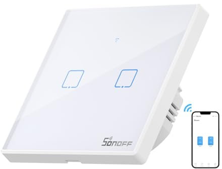 SONOFF T2EU2C Interruptor Mural para Control de Luces Inalámbrico por RF Wi-Fi Inteligente, Interruptor de Tipo 86 de 3 Canales para Automatización Domótica, Compatible con Alexa, Google Home