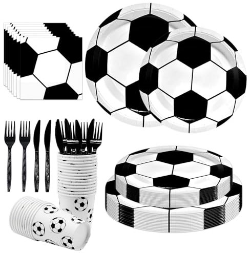 Airoads Fußball Party Zubehör - Geburtstag Teller, Servietten und Tassen für Sport Thema Dekorationen - Papierplatten für Jungen Mädchen Baby Dusche