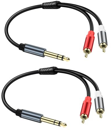 JSADZKJ JSADKJ Câble audio stéréo 6,35mm vers 2RCA Câble répartiteur audio en Y 1/4 pouce mâle vers 2RCA mâle Jack TRS 1/4 pouce vers 2 connecteurs RCA Cordon de câblage pour amplificateur 30CM(2Pcs)