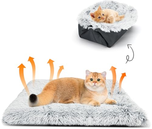 Nobleza 2 in 1 Foldable Cat Bed - Fluffy Kitten Nest Bed, 60x50cm Grey