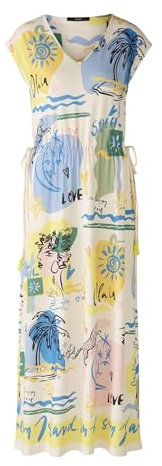 Oui Damen Maxikleid Silky Touch Qualität tailliert geschnitten Alloverprint Festlich, Freizeit V-Ausschnitt ohne Kragen Slinky