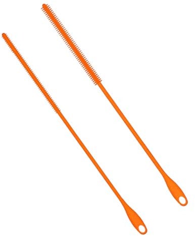 2pcs Silicone Straw Brushes, 6mm+8mm Extra Long Straw Cleaner Brush Reusable Hanging Straw Cleaning Brush Bendable Crevice Brush Pipe Cleaners for Glass Metal Straw (Orange)