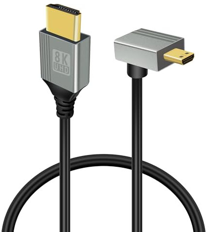 GELRHONR Câble Micro HDMI vers HDMI 8k, 2.1 Micro HDMI Mâle vers HDMI Mâle Converter 90° degrés, Supporte 8K@60Hz 3D Compatible avec Gopro, appareils photo numériques(Up Angle Micro HDMI 0.5M)