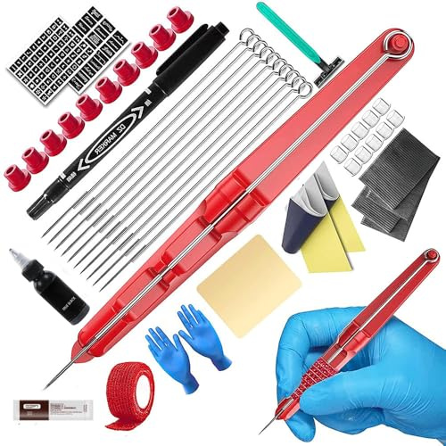 Stick and Poke Set, DIY Handpoke Kit mit 10 Nadeln und Transferpapie | Handpoke Tattoo Set für Anfänger, Fake Haut Tattoo Maschine Set, Gestalte dein eigenes Meisterwerk