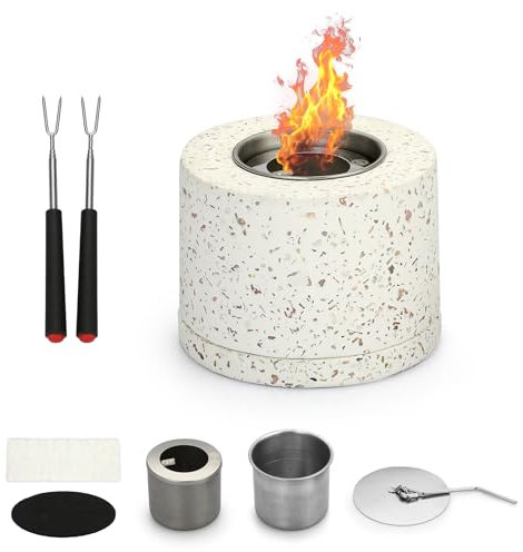SUMNACON Terrazzo Tisch-Mini-Feuerstelle, tragbarer Ethanol-Kamin Feuerstelle Schüssel Topf kleine Feuerstelle Brenner Tisch-Feuerstelle Set mit Gabel-Kit für Außen und Innen