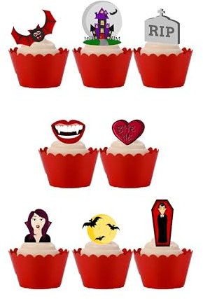 28 Stand Up Halloween VAMPIRE Clipart Style Edible Wafer Paper Cake Toppers Decorations