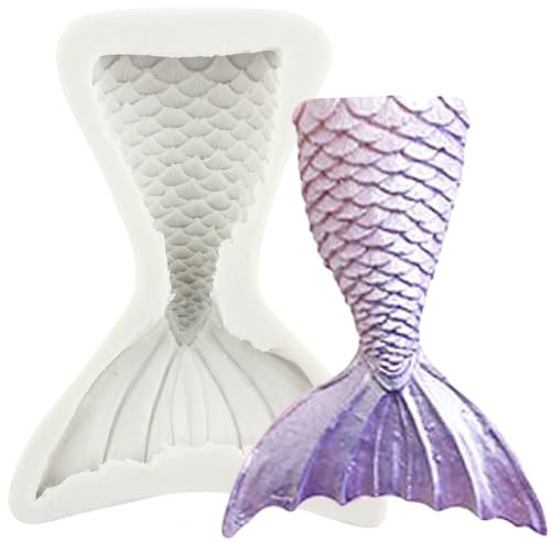 MINFEIDMS Meerjungfrauenschwanz-Form, Meerjungfrauenschwanz, Silikon, Fondant, Süßigkeitenform für Zucker, Kuchen, Dekoration, Cupcake-Topper, Schokolade, Gummipaste, Polymerton