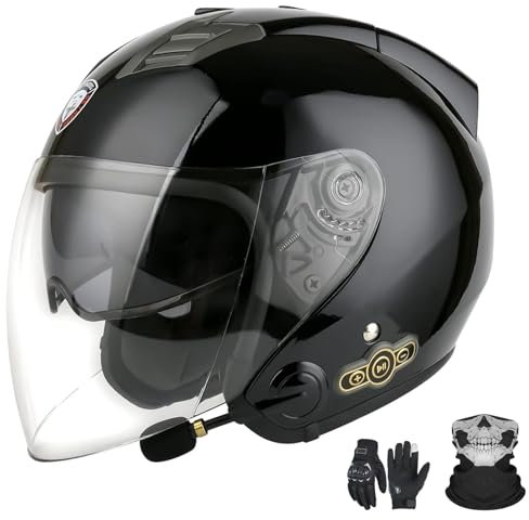 GNIUBBDB Casco Jet Bluetooth Casco Moto Certificazione ECE Casco Bluetooth Integrato Casco Jet Scooter Casco Scooter Casco Jet Uomo Donna con Doppia Visiera D,XXL (63-64cm)