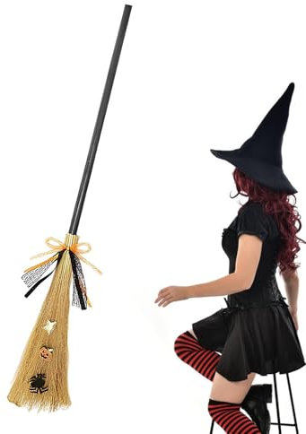 Halloween Witch Broom With Detachable Handle, Witches Broom-sticks Cosplay Props, Evil Witches Broom-stick, Witch Flying Broom-stick for Halloween Costume Dance Dress Up Parties Decoration