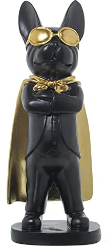 FIGURA RESINA PERRO BULL DOGC/GAFAS Y CAPA 13X12X33CM