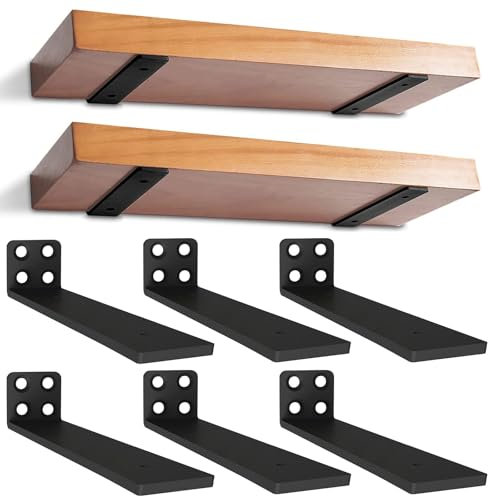 6 Stück Schwebende Regalhalterungen, Schwerlast Schwimmende Regalhalterungen, Versteckte Wandregal Halterungen mit und Ankern Schrauben für Wandanbringung DIY offenes Regal (30cm,Schwarz)