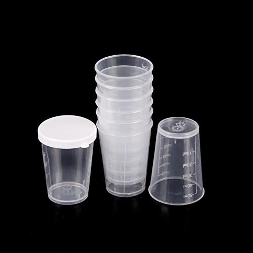 50 tazas medidoras transparentes de 50 ml con tapas