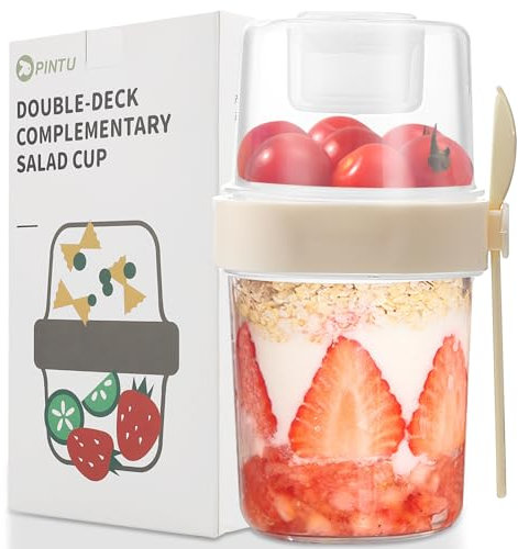 Taza de yogur para llevar - Taza de yogur para llevar con cuchara - Doble pared - Apto para congelador, microondas