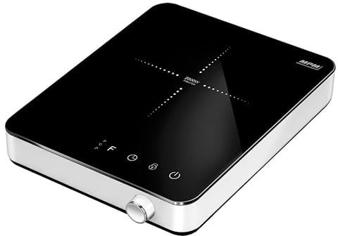 MPM Kompakte Induktionskochplatte MKE-15 – 2000W - Vielseitiges Induktionskochfeld mit 1 Kochfeld - LED-Display - Timer bis 180 Min - Temperaturregelung - Ideal für Camping & Kleine Küchen