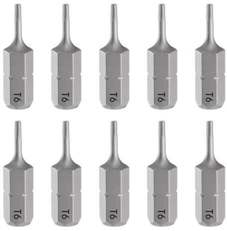 QUARKZMAN 10pcs T6 Embout de Tournevis Torx 1/4 Tige Hexagonale 25mm/1 Longueur Magnétique Tête Étoile à 6 Pans Acier S2 Embout de Tournevis