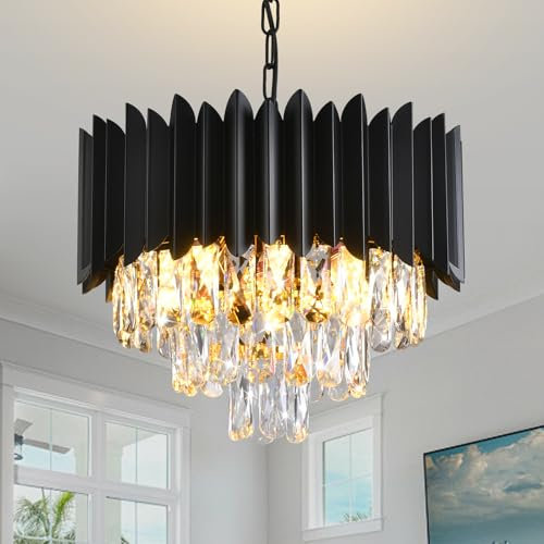 MSSIAN Moderne Kristallleuchter 3-Tier K9 Runde Kristallleuchter Leuchte Kleine schwarze Kristallleuchter Deckenleuchte für Esszimmer Wohnzimmer Schlafzimmer Eingang, E14 * 5Light