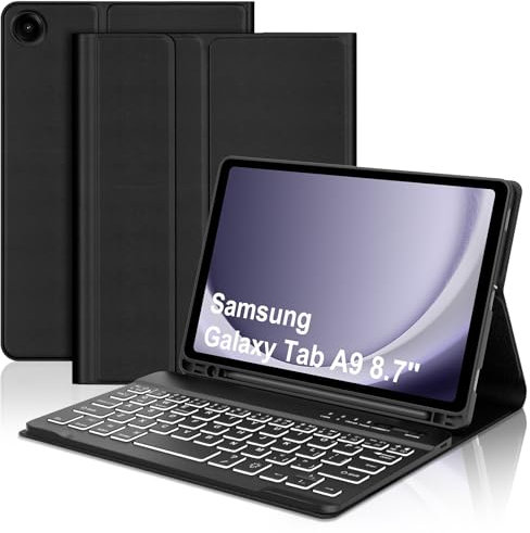 IVEOPPE Keyboard Case for Samsung Galaxy Tab A9, UK Layout Keyboard for Galaxy Tab A9 8.7 2023 SM-X110/X115/X117- Detachable Backlit Keypad for Samsung Tablet A9, Black