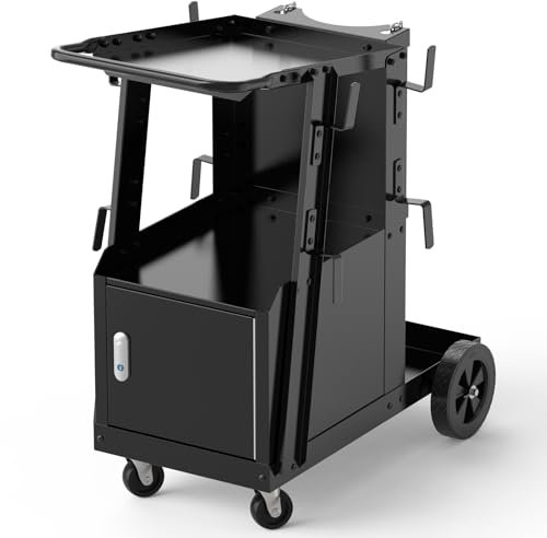 YESWELDER Welding Cart with Large Capacity Lockable Cabinet, for MIG/TIG/Stick Welders and Plasma Cutters, Heavy Duty 360° Swivel Wheels Welding Trolley