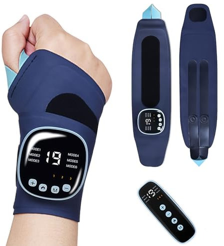 Orifesio Masajeador de muñeca EMS, masajeador de manos inalámbrico con calor, 9 modos/19 intensidades, bandas para muñeca izquierda/derecha, soporte de muñeca para tendinitis