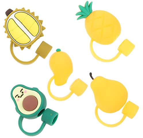 YARNOW 5pièces Couvercles Pour Pailles De Protections Réutilisables Pomme Ananas Mangue Avocat Durian Pour Fêtes Cérémonies Et Événements