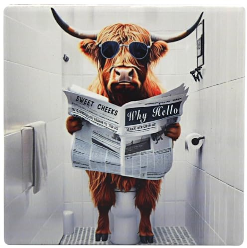 Lesser & Pavey Urban Art Highland Cow Loo Coaster For Home & Office | Stylish Coasters For Kitchen & Dining | Durable Drink Coasters For Tabletops | Decorative Home Accessories for Drinks & Tables