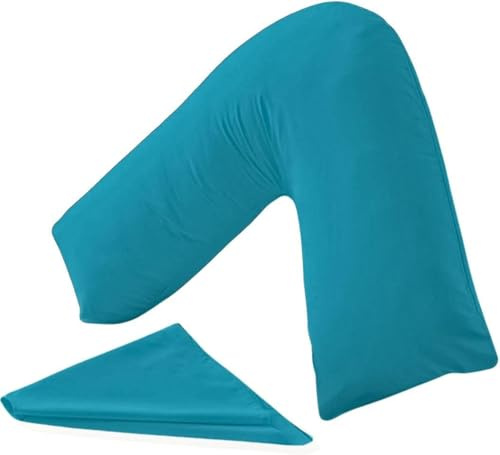 KANAK V Shaped Pillowcase Plain Polycotton Back & Neck Support V Pillow cover Orthopaedic/Pregnancy/Nursing Pillow Case Cover Only (Teal)