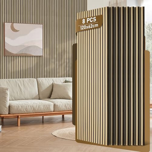 Fiqops 8X Akustikpaneele Holz 120x60cm Wandpaneele aus Holzfunier und Filz,Holzpaneele Rohholz Farbe,Wandverkleidung holz für Studio und Zuhause Innenwanddekoration – Großflächige Abdeckung