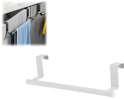 Portasciugamani da cucina da appendere, in acciaio inox, senza foratura, per porta dell'armadio, adatto per cucina, bagno,Porta Asciugamani Sopra La Porta (Bianco, S)