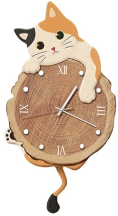 LOVIVER Wanduhr mit Katzenmotiv und schwingendem Schwanz, stilvoll, modern, dekorative Pendeluhr für die Inneneinrichtung von Küche, Zuhause, Kinderzimmer, Style C