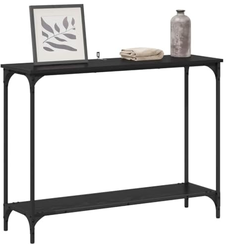 vidaXL Console Table Black oak 101 x 30.5 x 75 cm Engineered wood, Modern Console Table, Slim Design, Industrial Style, Black Engineered Wood, Steel Frame, Adjustable Feet, Smooth Finish
