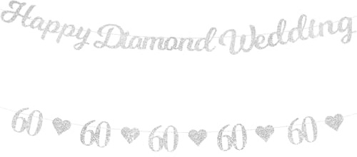 SUBTAVIK Banner zur Diamantenhochzeit, 60. Hochzeitstag Dekoration mit Goldherz für Party